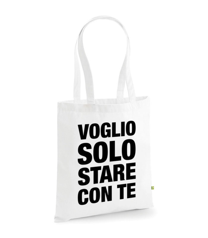 Tote bag shopper personalizzata in cotone organico con scritta Voglio solo stare con te - Ikona Studio stampa digitale