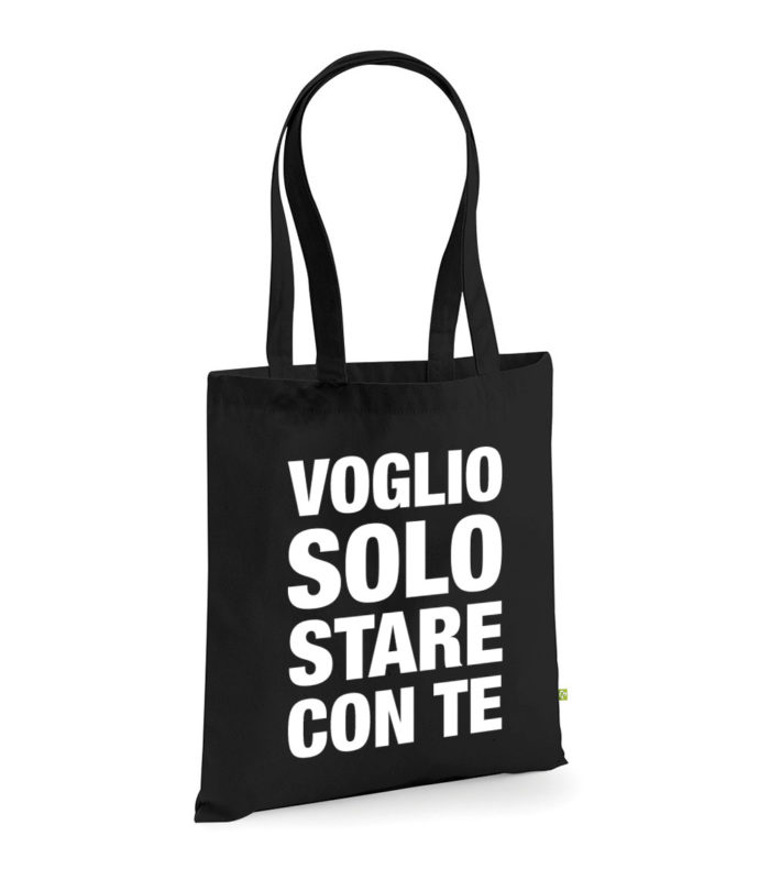 Tote bag shopper personalizzata in cotone 100% organico con scritta Voglio solo stare con te - Ikona Studio stampa digitale